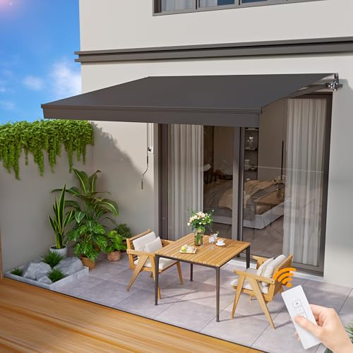 HOMEDEMO Markise Elektrisch mit Fernbedienung Gelenkarmmarkise (300 x 250cm) Anthrazit mit Handkurbel, Terrassenmarkise Balkonmarkise Sonnenschutz und wasserdicht, inkl. Wandhalterung
