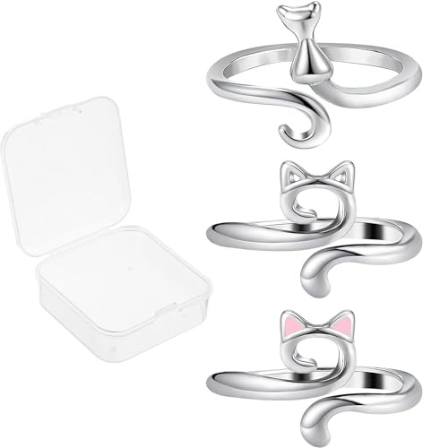 Generic 3 Pièces Anneaux Crochet, Anneaux Boucle Tricot Réglables Forme Chat Guide Fil Ouvert Métal,Réglables Anneau de Tension au Crochet Mignon Anneau de Fil de Chat