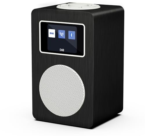 MangoKit MD4 DAB Radio mit Bluetooth,DAB Plus Digitalradio,UKW Radio,Küchenradios,Netz- und Batteriebetrieb,Farbdisplay,40 Voreinstellungen,Doppelalarmuhr,Kopfhöreranschluss,Holzbox-Metallic Grey