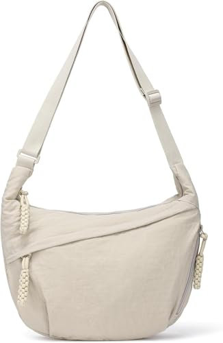 GSenhui Moon Bag Crossbody Bag Damen Groß Umhängetasche Nylon Bauchtasche Halfmoon Bag Halbmond Tasche Hobo Schultertasche für Reisen Arbeit Alltag Beige