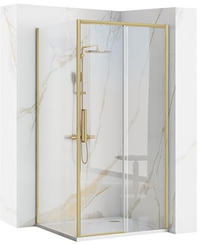Rea Box doccia Rapid Slide Gold Brush 100x80 Cabina Doccia senza piatto doccia Vetro di sicurezza temperato Transparentne 6mm (d'oro) porta: 100 parete: 80 cm