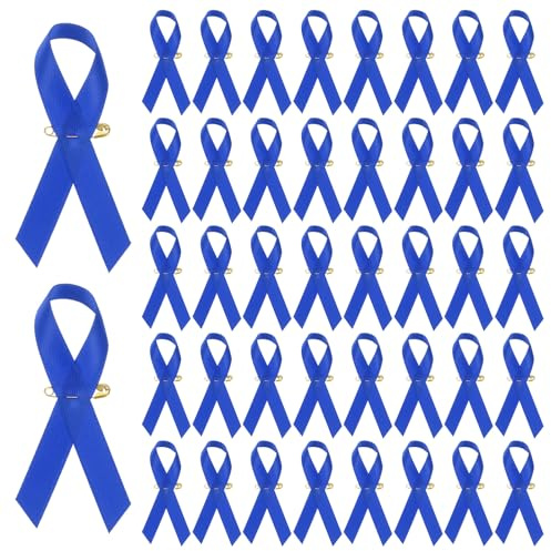 M METERXITY 100-Pack Blue Awareness Ribbons, Satin Ribbon with Safety Pins for Charity Public/Social Event/Party/Clothing Decoration, Hope Faith Awareness Lapel Brooch