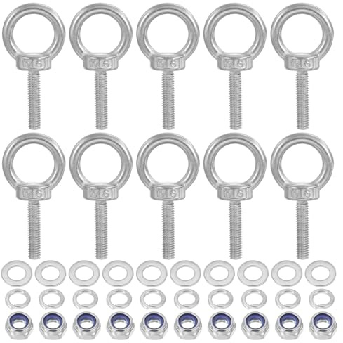 PATIKIL M6 x 25mm Boulon À Œil Avec Écrou, 10 Pièces 304 Acier Inoxydable Boulon À Œil À Épaulement Pour Levage, Argent