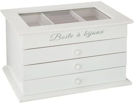 WELL HOME - Scatola portagioie in legno con 3 cassetti, colore: Bianco