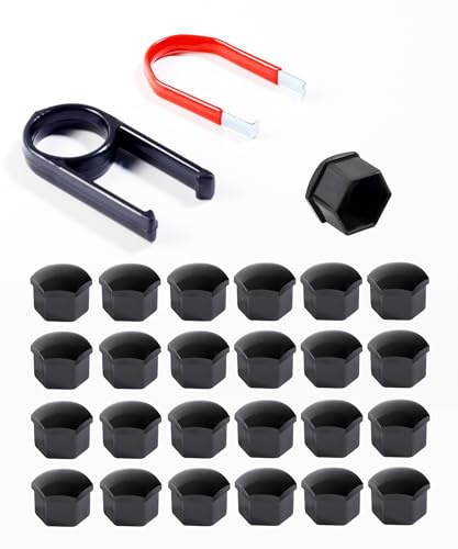 Flaconi 24PCS Boulons Roue Voiture,Cache Ecrou,Universels Capuchons D'écrou de Roue avec 2 Outil Demontage,pour la Plupart des vis de Vélo Hexagone de 17 mm ou des écrous sur Les Véhicules (Noir)
