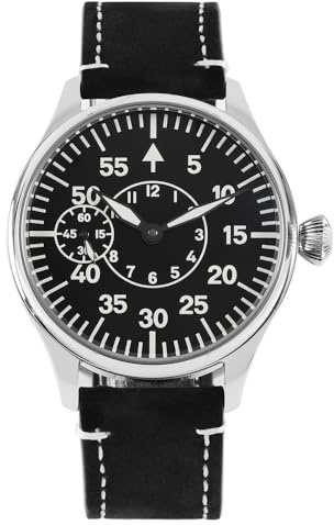 SEAKOSS Reloj mecánico para hombre de 44 mm, relojes de piloto, movimiento vintage de gaviota ST3600 (6497), cristal de zafiro luminoso suizo C3, reloj para hombre 3ATM