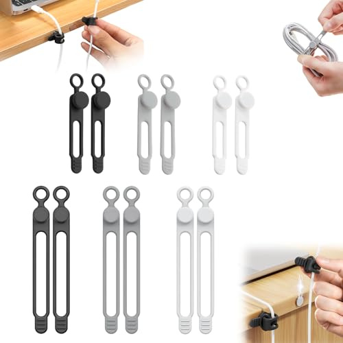 Muxou Silicone Cable Ties, Magnetic Data Cable Organizers Reusable Cable Ties Wire Organizer Adjustable Fastening Cable Straps Magnetic Silicone Cable Straps Cord Organizer for Bundling Earphone