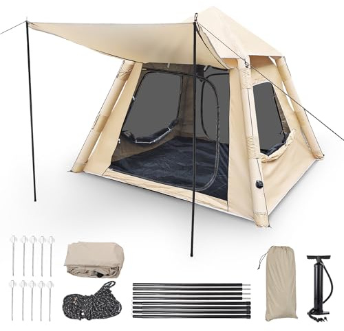 Tenda Gonfiabile da Campeggio 2 Posti 4 Stagioni – Tenda Campeggio Gonfiabile con Pompa, 90 secondi Montaggio Rapido, Impermeabile Antivento, Tenda per Famiglia Festival, Attività all'aperto, Trekking
