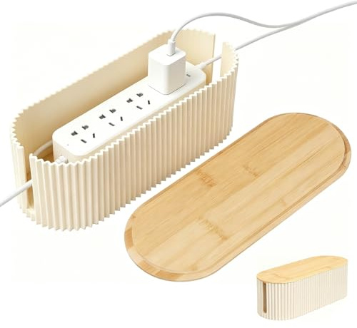 DASIAUTOEM Kabelbox, Kabelmanagement Box, Kabelbox Kabel Organizer Box mit Bambusdeckel zum Verstecken und Ordnen von Kabeln, Steckdosenbox, Schreibtisch-Kabelmanagement-Box für Büro, Zuhause