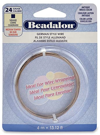 Beadalon German Style Wire, Square, Antique Brass, 24 Gauge/.51 mm-4 m/13.1 ft