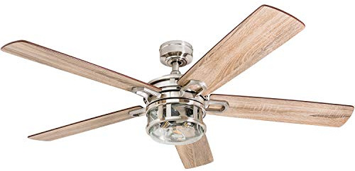 Honeywell Ceiling Fans Bonterra Modern 52 Inch Ceiling Fan with Light, Remote Control, LED Indoor Fan with 5 Blades, Light Brown Pine and Brown Chestnut Blade Finish Options, Brushed Nickel (50610-01)