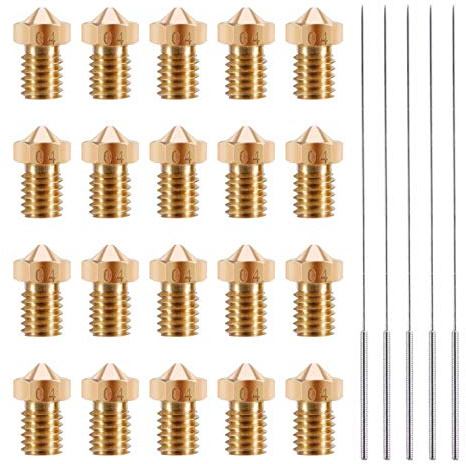 TUZUK 20 pcs M6 imprimante 3d extrudeuse Laiton Buse de 0,4 mm Buse Tête d'impression pour E3D V6 MakerBot (Lulzbot, Ultimaker, Pulse, Robo, Makebot, etc.), Bonus 5 pcs Nettoyage Aiguille