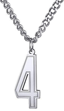 GoldChic Edelstahl Herren Damen Halskette mit 4 Anzahl Anhänger Sportliche Nummer 4 Engelszahlen Halskette in Silber