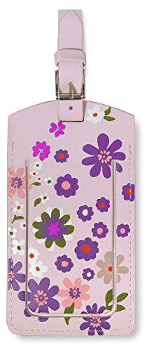 Kate Spade New York Durable Purple/Blush Floral Vegan Leather Travel Bag Luggage Tag, Pacific Petals