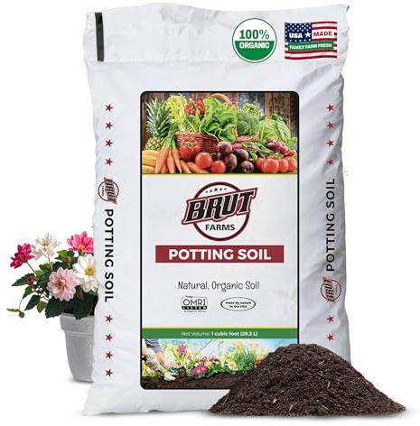 Brut Organic Potting Soil 1 CU FT – Premium Plant Soil with Organic Worm Castings, Trace Minerals & Perlite – Chemical-Free, Filler-Free – Ideal Potting Mix for Indoor & Outdoor Plants – Pack of 1