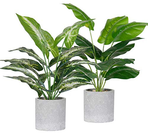 Der Rose - Confezione da 2 piante finte tropicali artificiali per interni, ufficio, scrivania, casa, decorazione color verde salvia