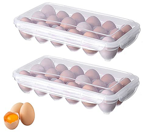 YUMUN 2 Stück Eier Behälter, Tragbare Eier Aufbewahrungsbox, Eierbox Aus Kunststoff, Transparent, 18 Zellen, Für Küche und Kühlschrank