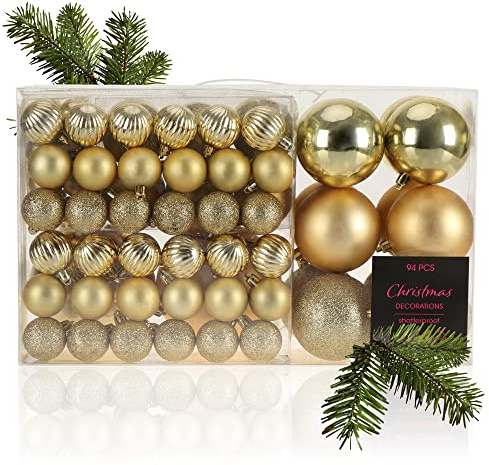 com-four® 94-teiliges Weihnachtskugelset - Christbaumkugeln glänzend/matt - Baumschmuck für den Christbaum - Christbaumschmuck aus Kunststoff (goldfarben - 94-teilig)