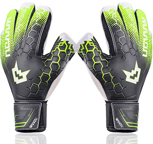 WVVOU Torwarthandschuhe Kinder mit Fingersave, Torwarthandschuhe Herren, Fußballhandschuhe, Erwachsene und Jugendliche (Schwarz, 9)