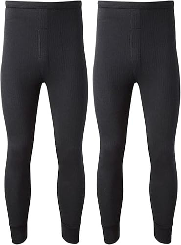 Candid Styles® Pack of 2 Mens Thermal Trousers Long Johns Underwear Baselayer Winter Warm Ultra Soft Trousers Bottoms Pants(Black,L)