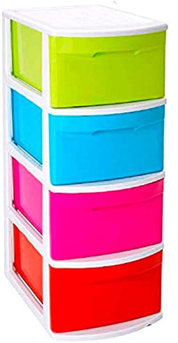 Tradineur – Cajonera Tamesis multiusos de 4 cajones – Sin ruedas – Fabricado en plástico – 78 x 28,5 x 39 cm – Multicolor
