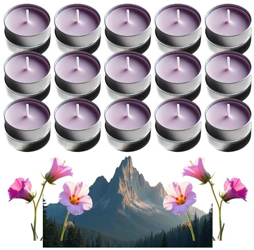 Velas aromáticas de té – Morning Mountain Rocío y flores de guisantes dulces – hasta 4 horas de combustión – Paquete de 30