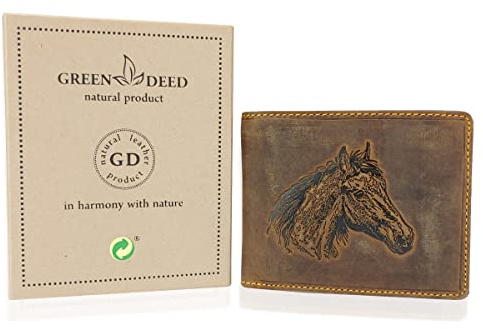 GREEN DEED Echtleder Herren Geldbörse – Groß Portmonee aus Leder – Portemonnaie mit Münzfach – Tri-Fold Geldbeutel Männer - Vintage Braun - Pferd - 12 x 9 x 3 cm