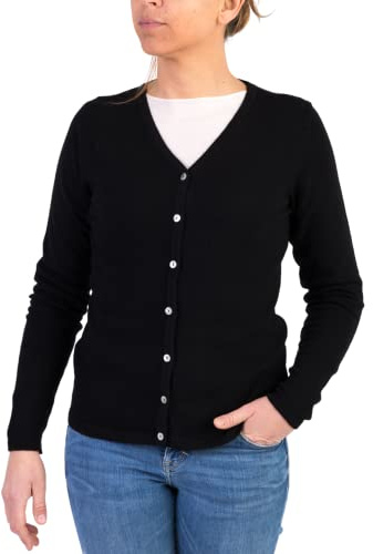 Cardigan Donna Misto Cashmere Golfino Avvitato Bottoni Made in Italy Classico Lana Merinos Giacca Manica Lunga Autunno Maglia Cachemire Autunno Inverno Nero Grigio Beige Invernale (L, Nero)