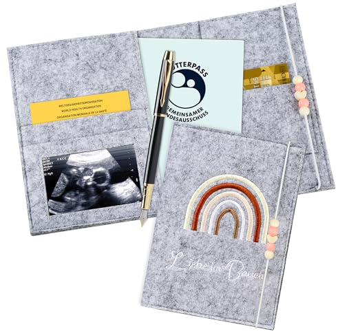 MINISONA Étui pour carnet de maternité en feutre – Avec compartiments pour carnet de maternité allemand, image échographique, carte d'assurance et carnet de vaccination, cadeau pour les femmes
