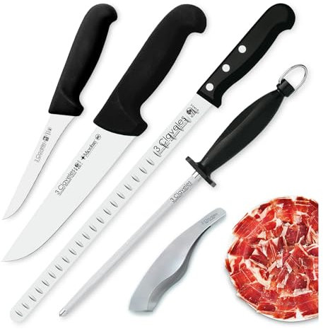 Jeu de Couteaux Professionnels Sélection Master Chef, Couteau à Jambon Alvéolé 29 cm et Accessoires (3C PREMIUM II)
