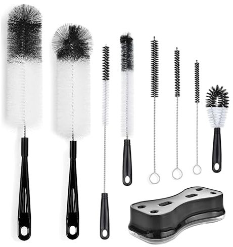 ALINK 8 Pack schwarzes Flaschenbürsten Reinigungsset mit Ständer, Langstiel-Flaschenreiniger mit Halter für Enghals Bier，Weinflaschen, Stanley Wasserflaschen, Babyflaschen, Becher, Karaffe, Strohhalme