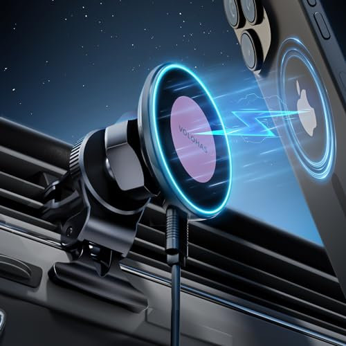 VOLOHAS 15W für Magsafe Autohalterung mit Ladefunktion, Handyhalterung Auto mit Ladefunktion, für MagSafe Ladegerät Auto Fast Wireless Charger Auto für iPhone 16 15 14 13 12 Samsung Xiaomi
