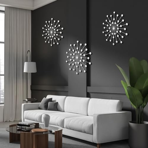 shaojian 3 pezzi arte murale in metallo argento Gypsophila diamante scultura da parete in cristallo luccicante decorazione per la casa creativa ferro appeso decorazione diametro 44,5 cm per soggiorno