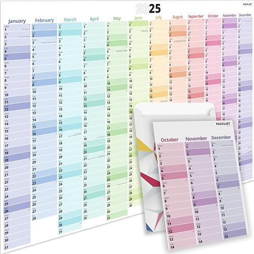 PACKLIST Wandkalender 2025, A1, stilvoll, 12 Monate, großer Wandkalender 2025, für Zuhause, Studenten, Arbeit und Familien, bunte Landschaftsplanungen, mit Feiertagen im Vereinigten Königreich