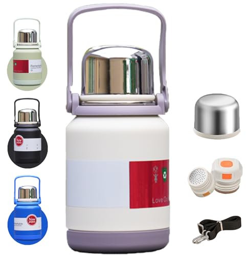 Pauzema Thermosflasche Kohlensäure geeignet, 316 Edelstahl Isolierflasche 600ml mit Becher, 16h heiß / 26h kalt, BPA Frei & Auslaufsicher für Schule, Arbeit, Wandern, mit Traggurt und Griff - Weiss