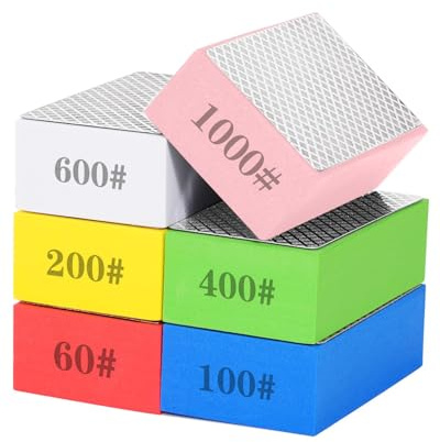 6 Pack Diamond Hand Polishing Pads, Sanding Blocks Polishing, Sanding Pads Assortment, Sandpaper with High-Density Sponge, for Wood Tile Glass Stone Grinding (60#,100#,200#,400#,600#,1000#)