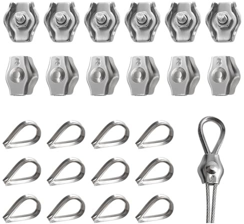 YEYIT 24 Piezas M3 Abrazadera De Cable Simple Clip de Cuerda de Alambre Clip para Cable de Acero Abrazadera De Cable De Acero Inoxidable para Industria, Envío y Anclaje, Transporte