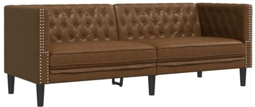 Canapé à 3 places Chesterfield marron similicuir daim