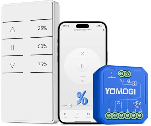 YOMOGI Modulo Tapparelle con Telecomando RF Connesso, Modulo WiFi per Tende Compatibile con Alexa Google Home per Controllo Percentuale,Ccontrollo Vocale, Apertura Regolabile (1 Pack)
