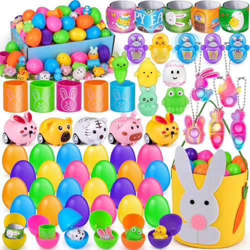 nicknack Easter Gifts for Kids, 61PCS Filled Easter Eggs with Party Favours & Easter Basket for Kids, Easter Basket Stuffers, Easter Egg Hunt