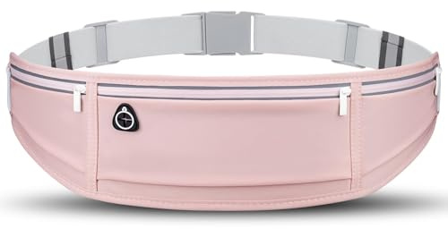 Lidxfeo Schlanker Laufgürtel für Handy, Läufer Gürteltasche für Frauen und Männer, Lauftasche mit Kopfhörer-Anschluss, Sportgürtel Verstellbarem, Perfekt für Joggen, Fitness, Radfahren usw (Rosa)