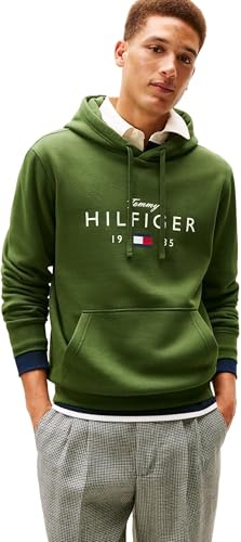 Tommy Hilfiger herr varumärke älskar stor HILFIGER huvtröja MW0MW41427 pullover huvtröja, grön, L, Grön (bergsfuru), L