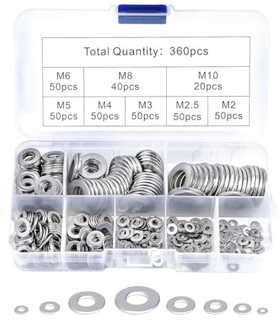 360 Pièces Rondelles Metal Rondelles Inox, Rondelles Plates en Acier Inoxydable avec Boîte de Rangement, Rondelles pour Vis, écrous et Tiges Filetées (M2, M2,5, M3, M4, M5, M6, M8, M10)