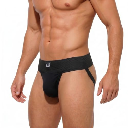 KD Willmax Jockstrap i ekologisk bomull, gymstöd – 7,6 cm midjeband, mjuk och hållbar, Svart förpackning 1, L