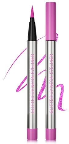 Eyeliner liquido con brillantini, impermeabile, raggi UV, glitter metallici, a lunga durata, facile da applicare e ad alta pigmentazione, asciugatura e linee definite, vegano 06 viola