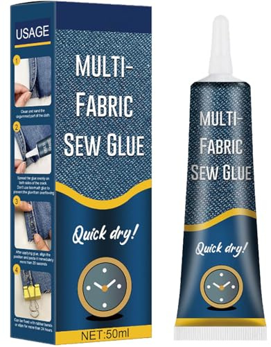 50ML Extra Strong Fabric Glue - Waterproof, Clear Adhesive for Clothes, Upholstery, Leather, Textile, Felt & Crafts. Perfect for Hemming, Badges, Carpet Patches & More. Soft, Durable & Washable