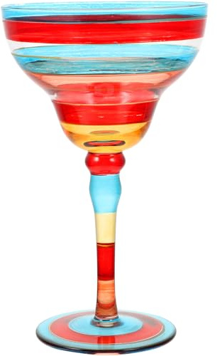 MUELODSIC Copa de Margarita Pintada a Mano de Vidrio Cristal Copa Decorativa de Margarita Diseño de Rayas Rojas 1 Pieza Adecuado para Cócteles Vino y Celebraciones Hogar y Fiestas