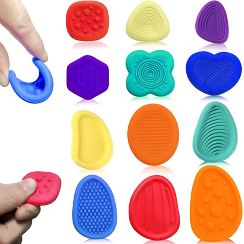 Echehi Juguetes Sensoriales para Niños y Adultos, 12 Piezas con 23 Texturas Únicas, Juguete Antiestres y Anti-Ansiedad de Silicona, Ideal para Casa, Aula y Oficina. Rojo