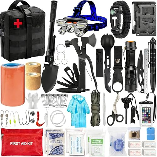 Survival Kit, Survival Gear and Supplies with First Aid Kit Pouch and Tactical Bag, Emergency Kit with Tent, Bug Out Bag Gifts for Men Women