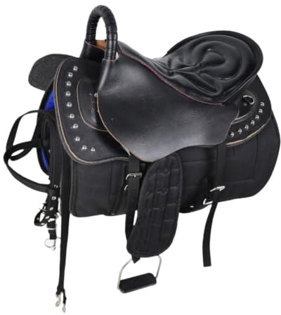 Okiyakusama Silla de Montar para Caballo Juego Equipo Ecuestre Multiaccesorios Costuras Reforzadas Antideslizante Adecuado para Jinetes Entrenamiento Domés, Negro Grande